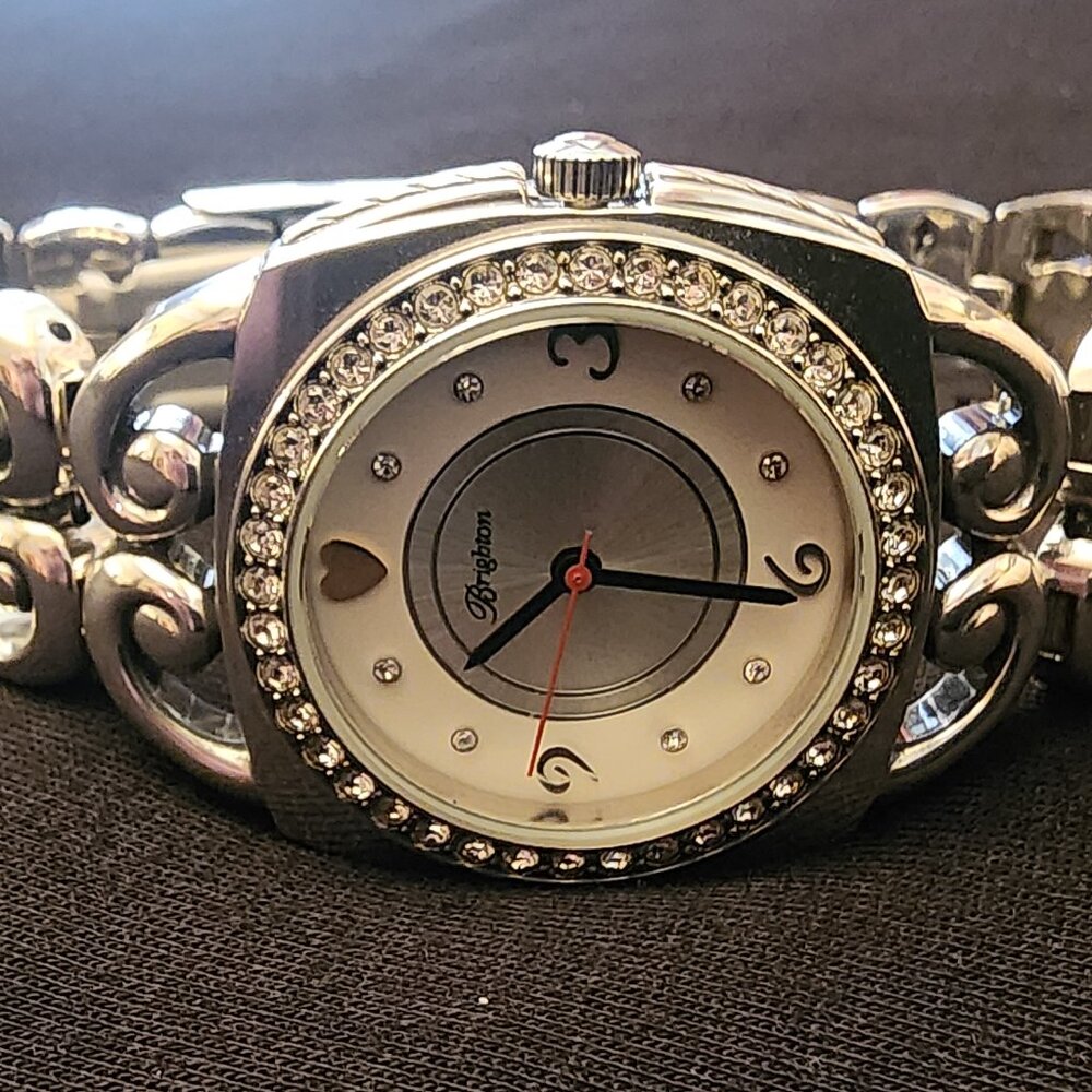 Vintage Brighton Silver Tone Watch with Crystal Accents